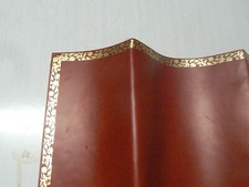 ANCIEN DESSUS BUREAU COIFFEUSE CUIR SYNTHETIQUE ROUGE DORURE SIMILI SKAI VINTAGE