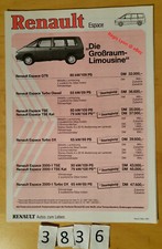 RENAULT ESPACE GTS TURBO D/ DX TSE 2000-1 Prix + Technique Allemand 4 pages 3/87