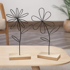 2x Sculpture de fleur en fer