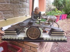 UGO CIPRIANI Dit MENEVILLE  SCULPTURE  ART DECO REGULE  FEMME CHEVRETTE HORLOGE