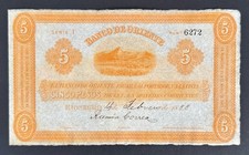 N°105 BILLET DE BANQUE 5 PESOS COLOMBIE 1888 BANCO DE ORIENTE SPL/AU
