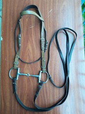 Filet de cheval avec mors à olive, hackamors et rênes, tout cuir, bon état,   