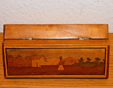 vintage BOITE boitier en bois à STYLOS trousse décors Marqueterie ETUI wood BOX