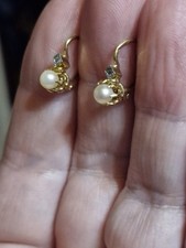 Boucles D'oreilles, Dormeuses Anciennes Or 18 Cts, Perle, Diamant, 2,44 Grs