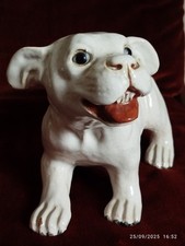 RARE Beau CHIEN BOULEDOGUE - Poterie BAVENT Normandie - Yeux Sulfure - 