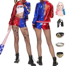 Harley Quinn Suicid Squad costume Cosplay + wig chemise gant short halloween