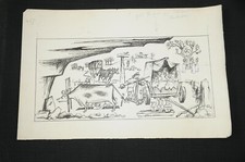 Flip Dessin original à l'encre de Chine caricature grand format le garage