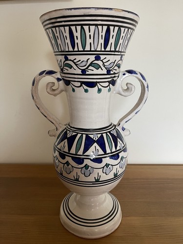 Vase oriental motifs bleu - motifs, bleu/vert