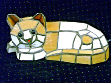 LAMPE ANCIENNE VEILLEUSE CHAT VITRAIL PLAQUE VERRE STYLE TIFFANY LAMP ARTISTAR