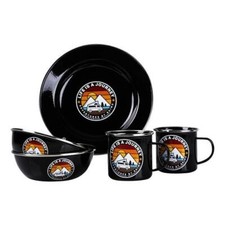 Service de vaisselle en émail noir LIFE IS A JOURNEY - 6 pièces  - pour 2 per...