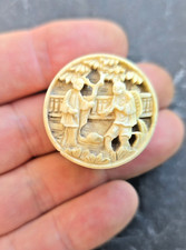 CHINE PETITE BOITE PILULES OS SCULPTÉ DECOR CHINOIS EP.QING XIXÈME