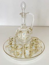 Service liqueur verre emaille decor floral.  carafe Et verres Période XIXème.
