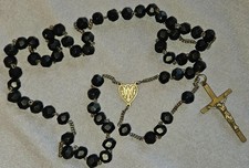Chapelet ancien  de veuve en laiton et perles en jais facetté