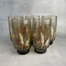 5 verre à orangeade ou limonade vintage fumé décor champêtre épis de blé