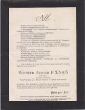 Faire-part décès Armand FRÉNAIS (Maresché, 1836 - Paris, 1913), orfèvre.