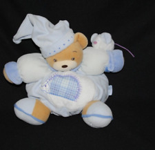 Peluche doudou ours boule KALOO bleu hérisson souris bonnet grelot 30 cm TTBE