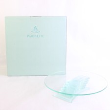 PartyLite Stratus 3 Mèche Bleu Teinté Verre Bougeoir Art Déco Grand P7725