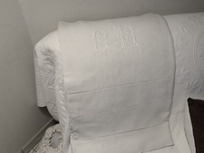linge ancien Drap DE MARIAGE Avec Retour Travaillé Ajouré Monogramme RH