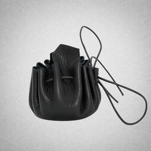 Bourse médiévale cuir noir - cuir,