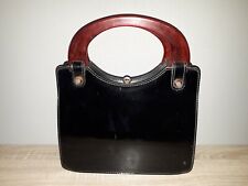 sac à main en cuir vernis noir vintage 60