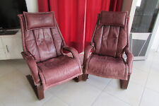 Paire de fauteuils relax cuir, inclinables 1980-90