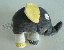 M4. DOUDOU PELUCHE SAUTHON ELEPHANT BABYFAN gris jaune blanc 13cm + trompe TTBE