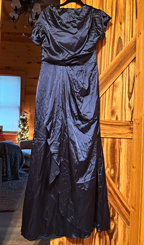 Blue satin ruched - satin, sleeve