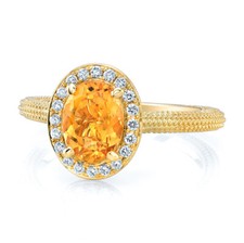 14k or Jaune Ovale Citrine Diamant Halo Perlé Ring Solitaire Naturel 1.29 Carats
