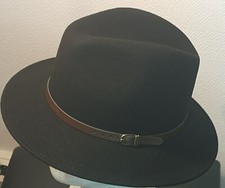 Chapeau laine noir large bord - laine,