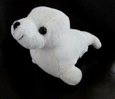 J4. DOUDOU PELUCHE FAMILY NOVOTEL BEBE PHOQUE BLANC BILLES 21cm - ETAT NEUF*