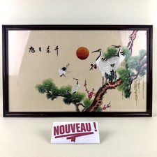 ➜Tableau encadré broderie ancienne sur soie oiseaux - Chinois asiatique japonais