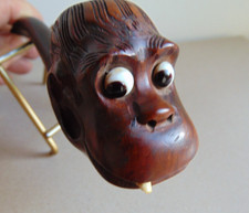 Pipe Saint-Claude JCG-Bois de bruyère tête de singe sculptée yeux sulfure