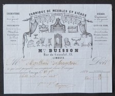 Facture 1863 LIMOGES Meubles et sièges BUISSON ébénisterie entête 118