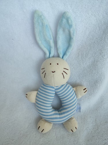 Doudou hochet lapin bleu - , raye
