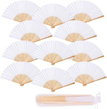 Izoel 12 Pcs Eventail Mariage Pliant Ventilateur Bois Papier Et Blanc Eventail J