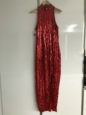 Sexy Red sequin dress Ball Gown pin up   HOT high heels US14 vintage TV CD