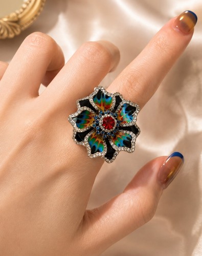 Bague fleur vintage émail - fleur,