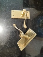 poignée de porte ancienne laiton avec plaque et ressort