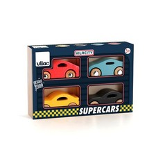 - Coffret de 4 Voitures Super Cars - Voiture et Garage en Bois - 4 Super Cars...