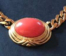 Gil d'Agena - Collier ancien plaqué or cabochon imitation corail