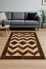 Tapis vintage en patchwork de cuir – motif chevron