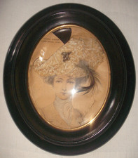 Cadre ovale noir verre bombé Napoléon III + gravure habillée Dubois Depailles