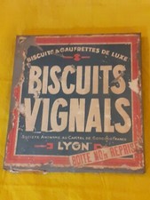 Ancien couvercle tôle de  boîte  BISCUITS VIGNALS LYON , années 40 /  50