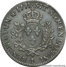 G5061 Rare Ecu à la vieille tête Louis XV 1771 L Bayonne Argent Silver