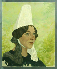 Tableau Vittini Giulio portrait Bretonne entre 1930 et 1950 coiffe bretonne