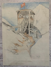 Dorette MULLER (1898-1975) Paysage Suisse Montagne Mirador Neige Drapeau 1926