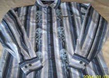 HOMME Harley Davidson Boutonné Multi Crâne Bleu Chemise Taille Petit