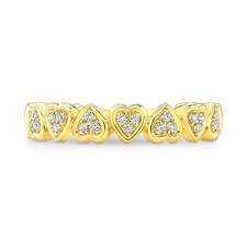 18k or Jaune Rond Diamants Pavé Coeurs Empillable Bague Anneau Femmes Naturel