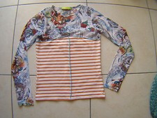 T Shirt wooXoom rayures blanc orangé haut manche voilage multicolore T 36