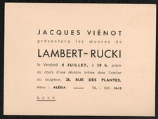 Faire-Part. Jacques Viénot présente les oeuvres de Lambert-Rucki. Vers 1935